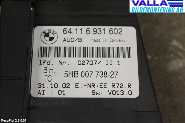 BMW 3 E46      98-05 Varme Ac Betjening-Display