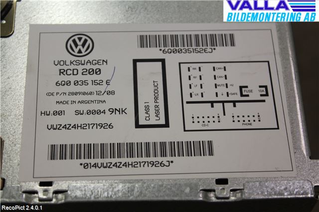 Volkswagen VW POLO 05-09 Stereo Radio Med Cd