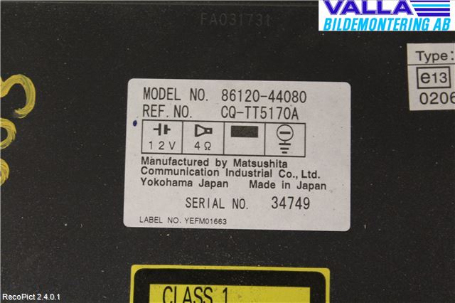 Toyota AVENSIS VERSO Stereo Radio Med Cd