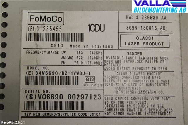 Volvo V70 08-13 Stereo Radio Med Cd