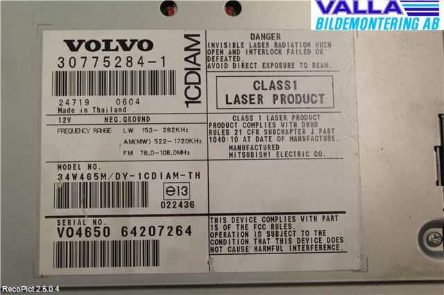 Volvo V50 04-07 Stereo Radio Med Cd
