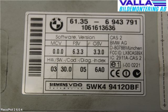BMW 5 E60/61 Sed/Tou 02-10 Styreenhet Øvrig