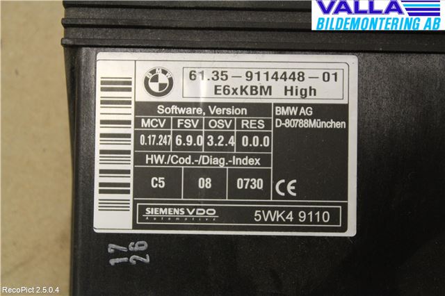 BMW 5 E60/61 Sed/Tou 02-10 Styreenhet Klima