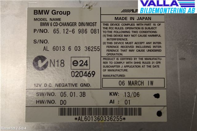 BMW 5 E60/61 Sed/Tou 02-10 Stereo Cd Veksler