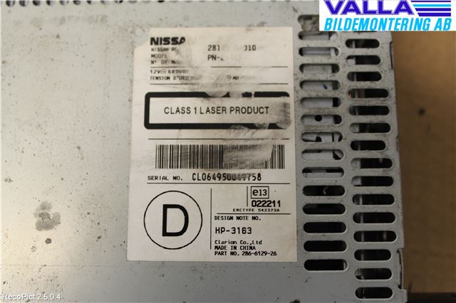 Nissan PRIMERA 02-07 Stereo Radio Med Cd