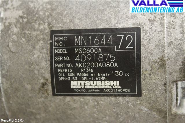 Mitsubishi COLT 09-13 Varme Ac Kompressor