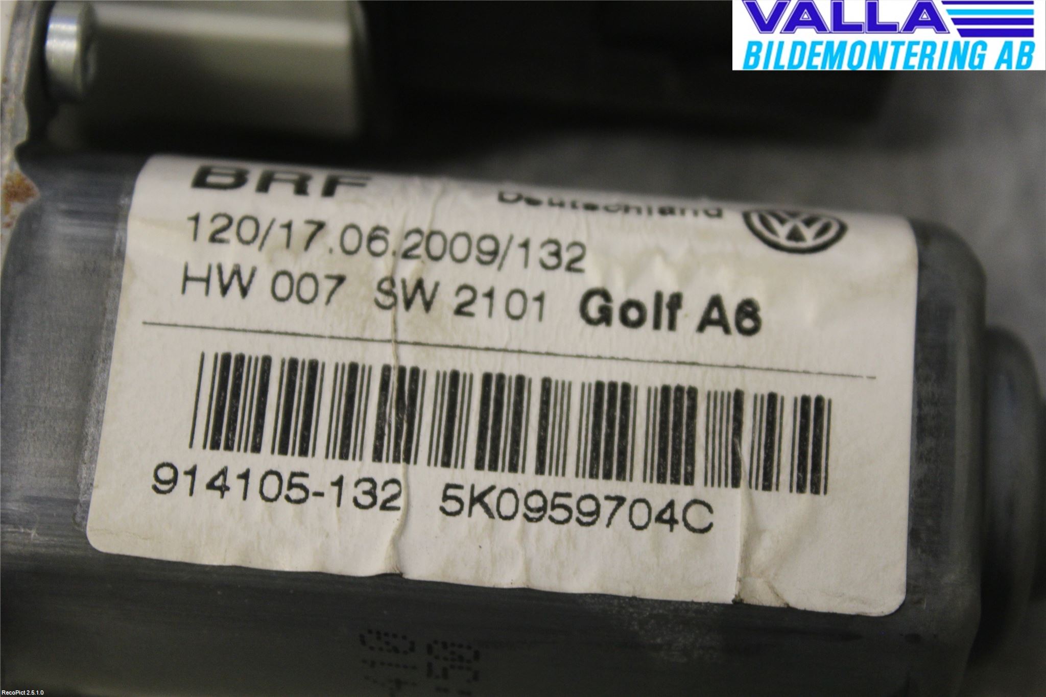 Volkswagen VW GOLF VI 09-13 Vindusheismotor