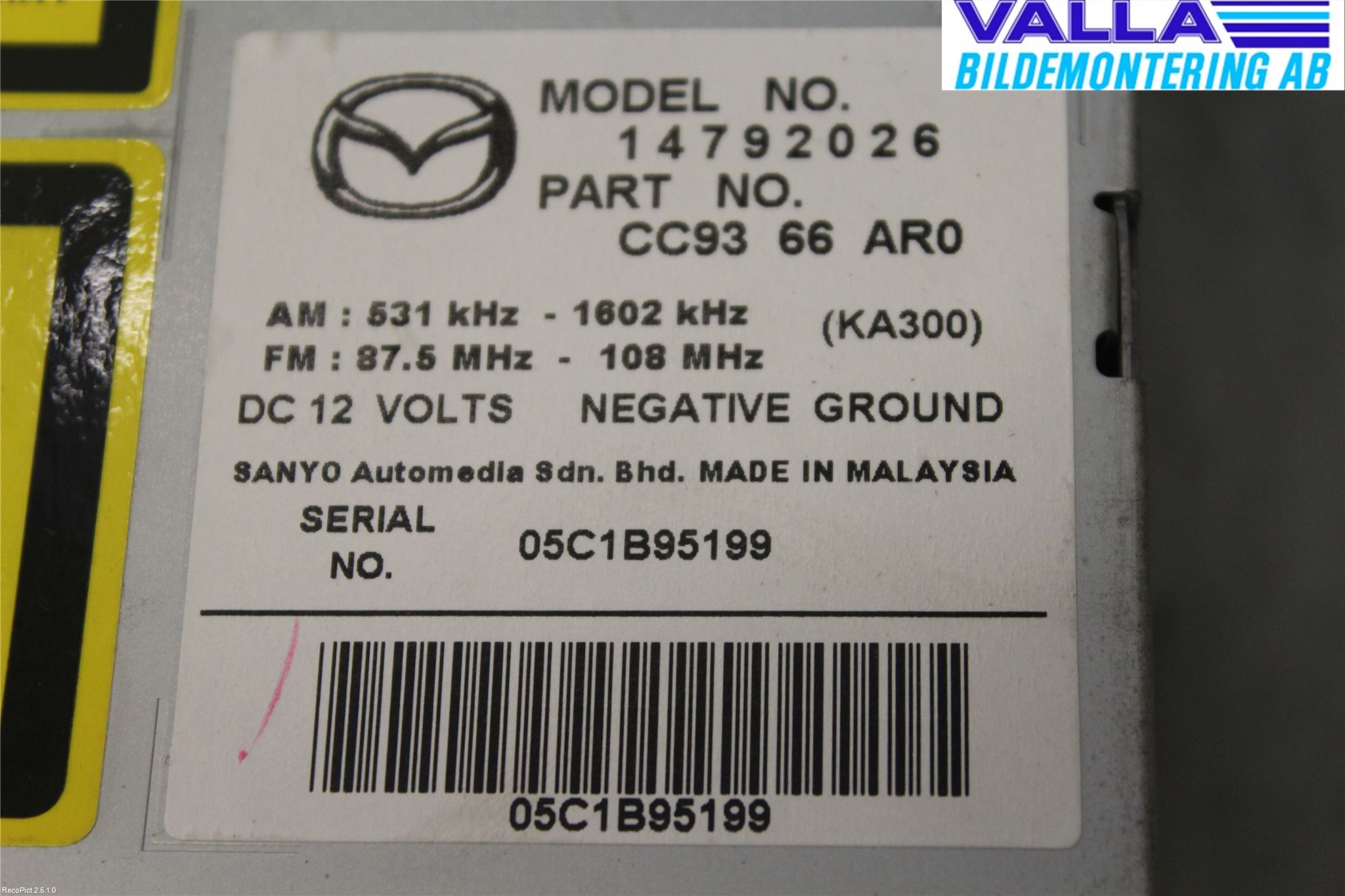Mazda 5 05-10 Stereo Radio Med Cd