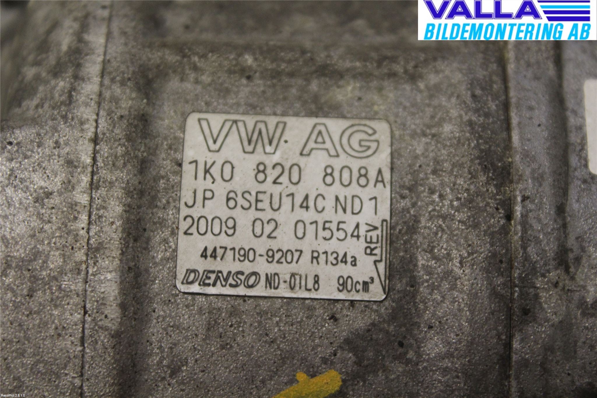 Volkswagen VW GOLF VI 09-13 Varme Ac Kompressor