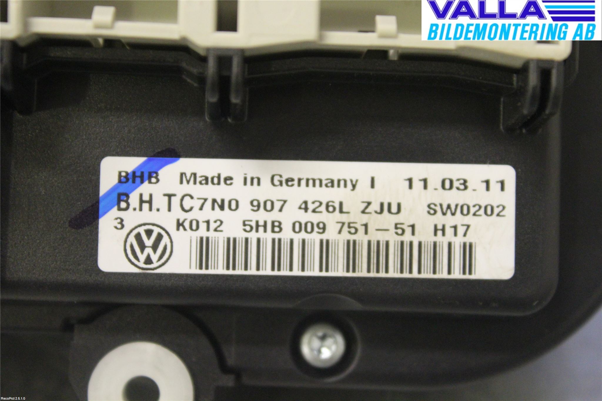 Volkswagen VW GOLF VI 09-13 Varme Ac Betjening-Display