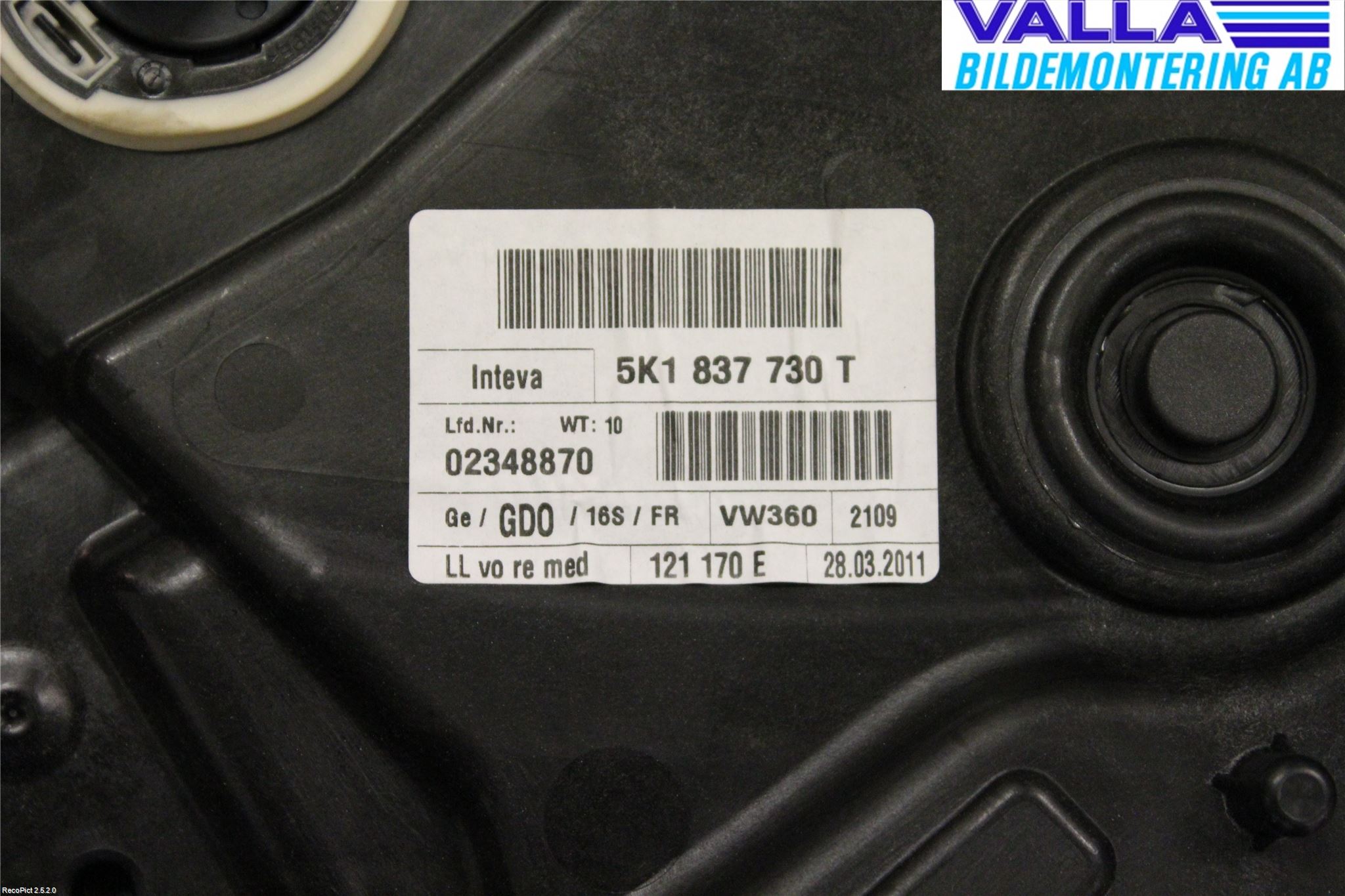 Volkswagen VW GOLF VI 09-13 Vindusheis El Komp