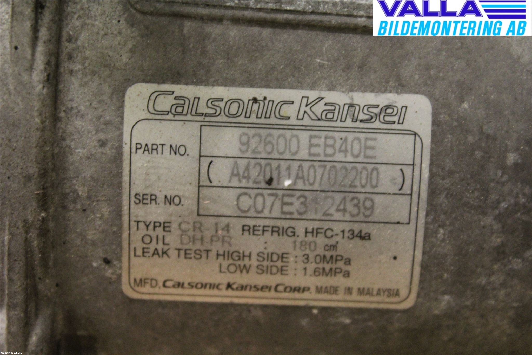 Nissan NAVARA 05-16 Varme Ac Kompressor