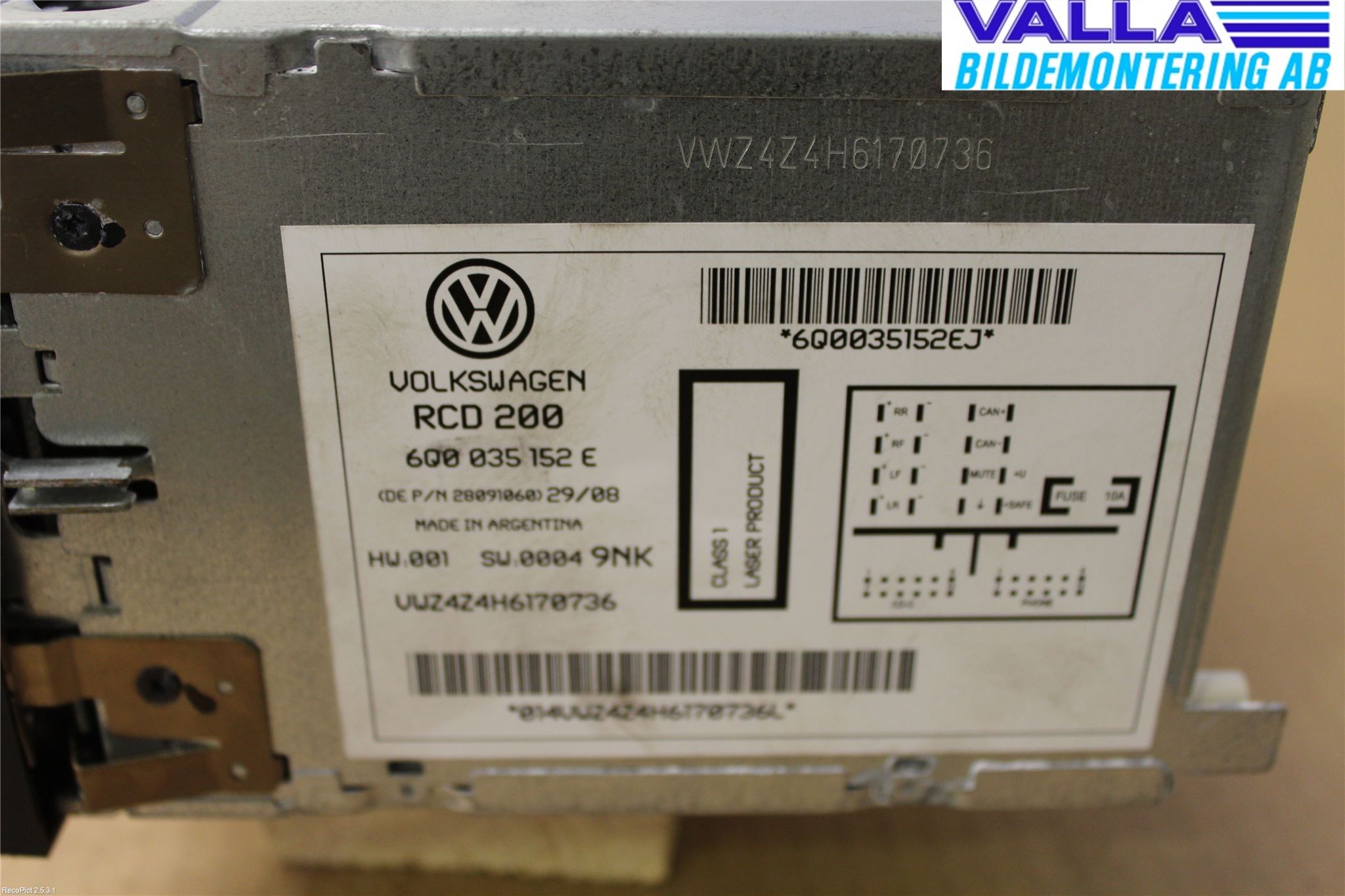 Volkswagen VW POLO 05-09 Stereo Radio Med Cd