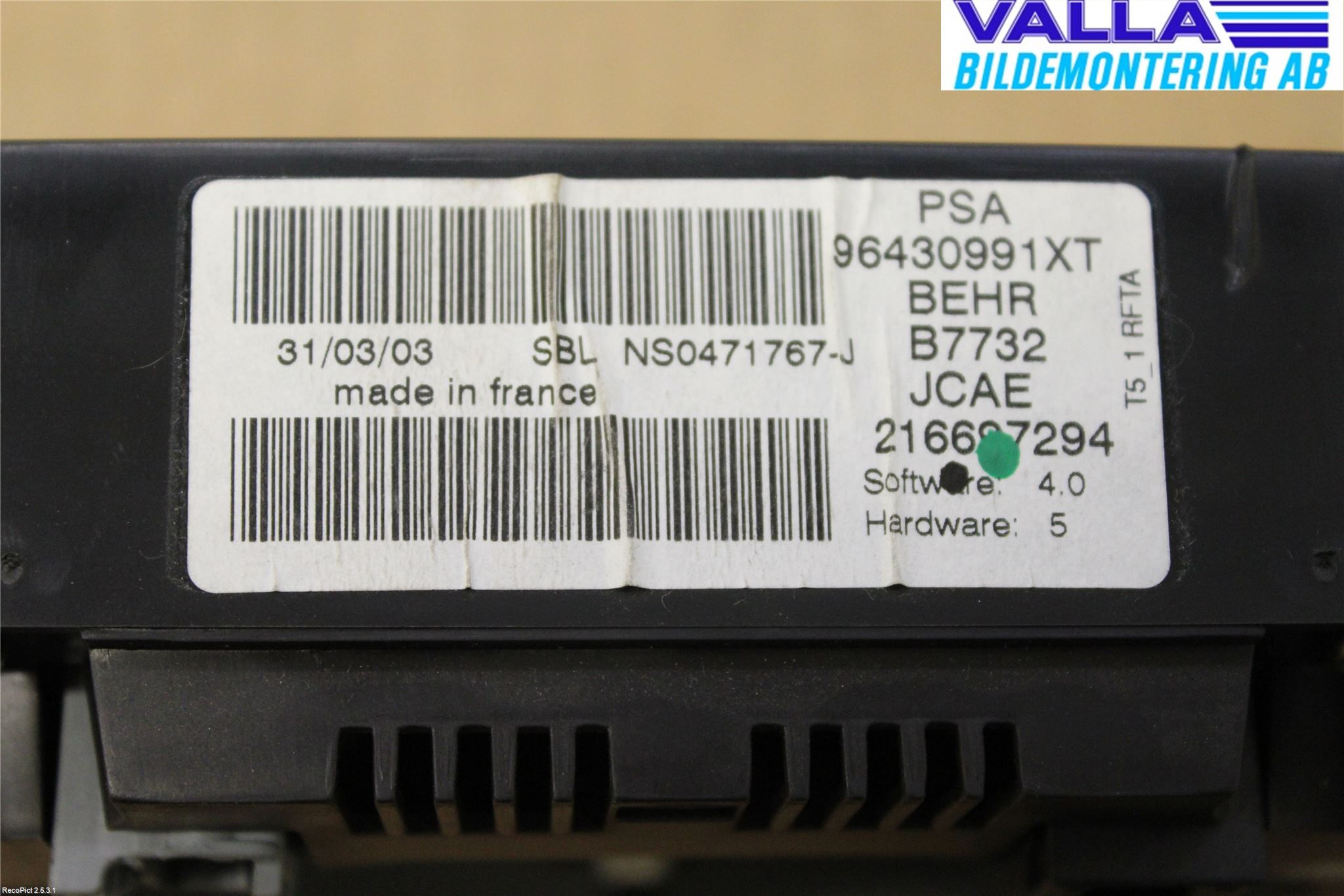 Peugeot 307     01-05 Varme Ac Betjening-Display