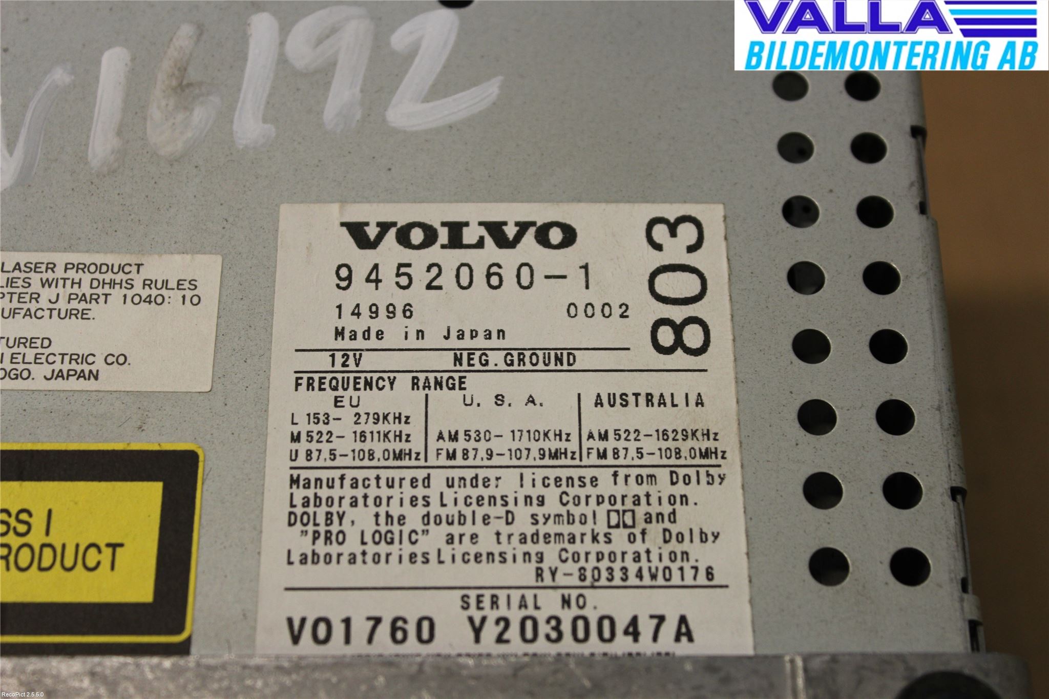 Volvo XC70 01-04 Stereo Radio Med Cd
