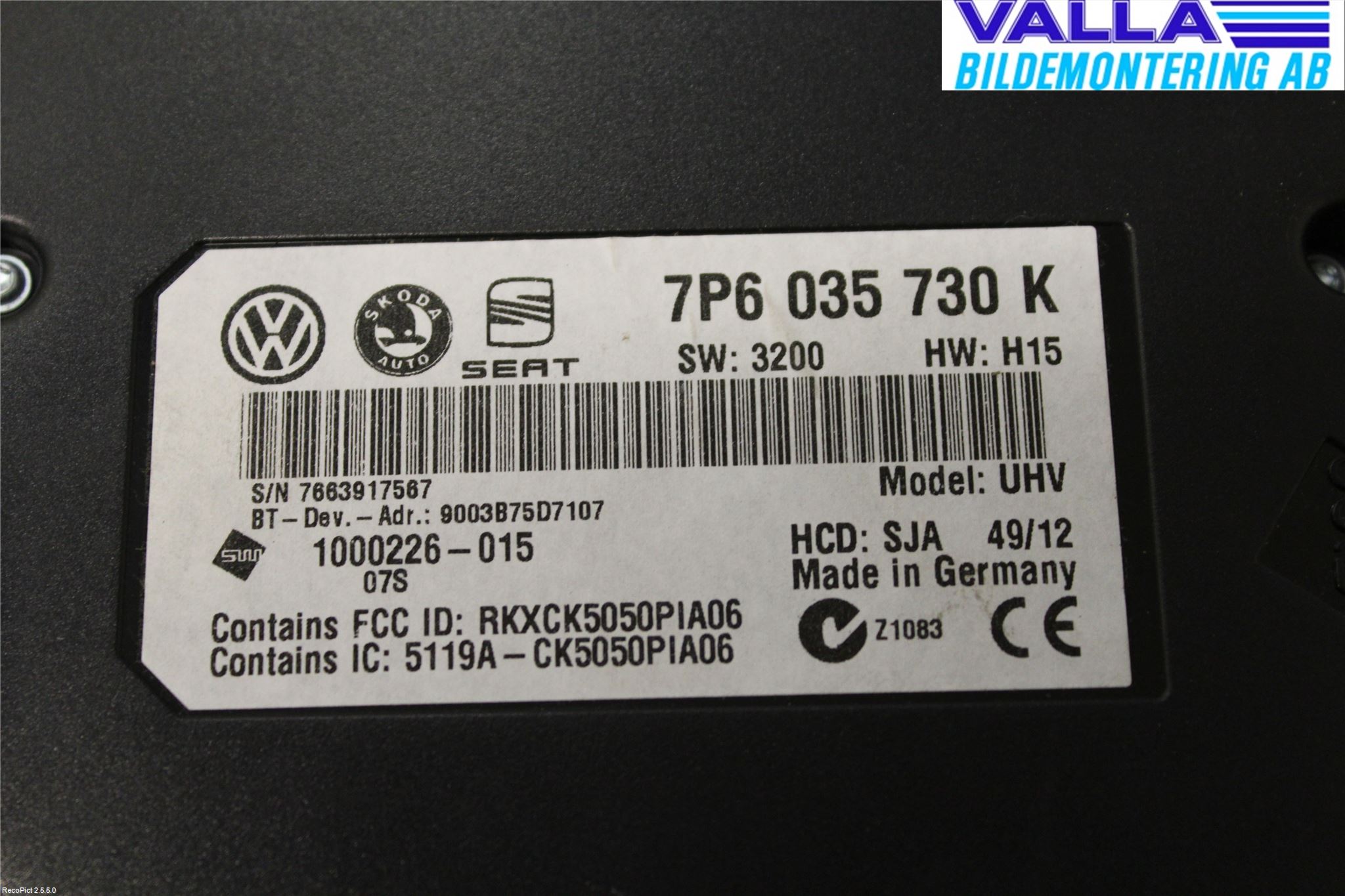Volkswagen VW AMAROK 2H 10-22 Styreenhet Øvrig