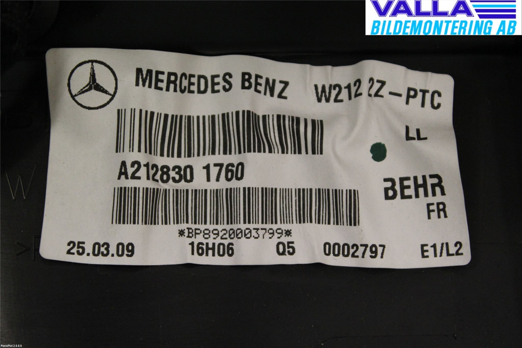 Mercedes-Benz MB E-KLASS (W212) 09-16 Varmeapparat Register Komplett
