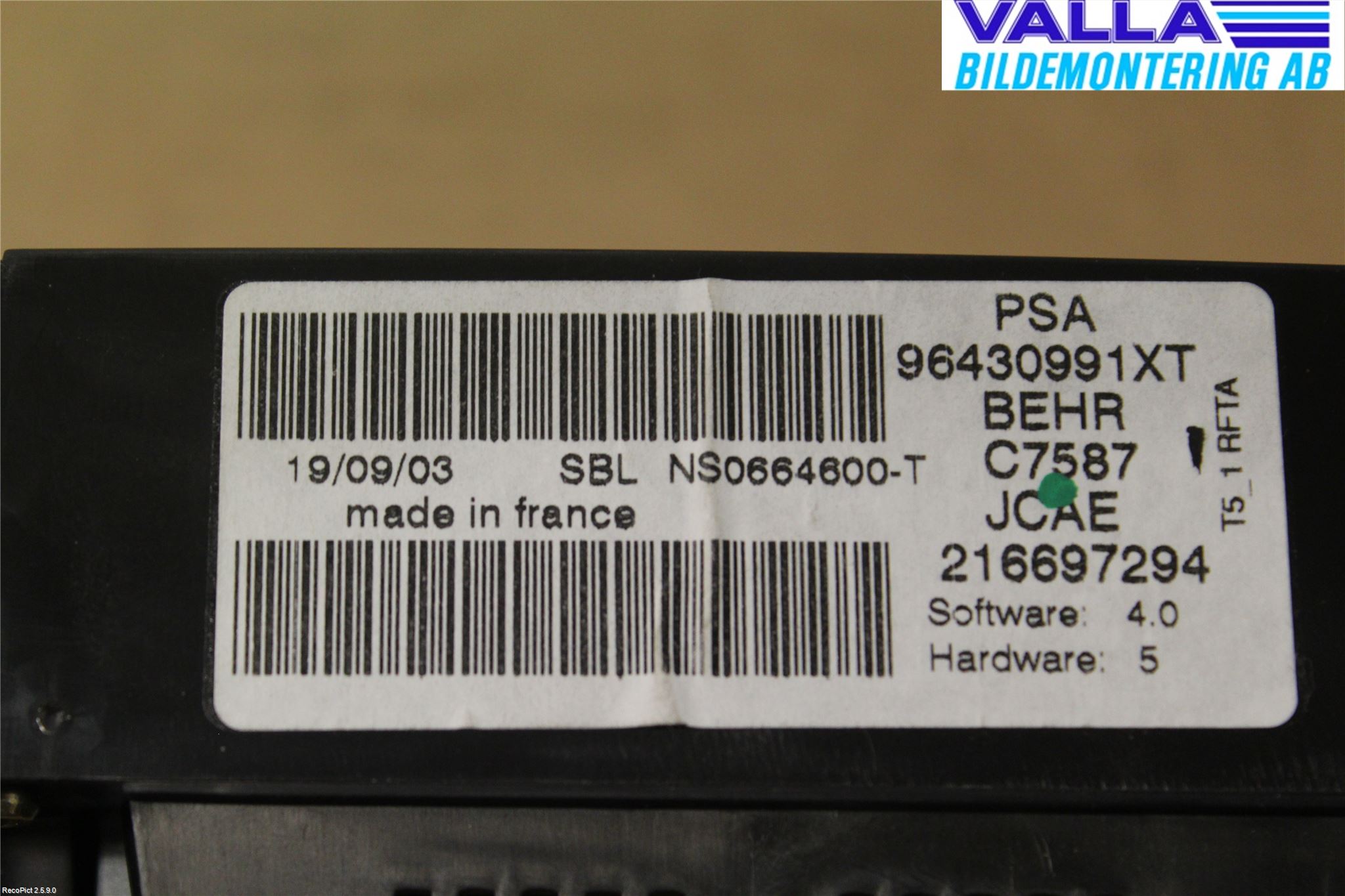 Peugeot 307     01-05 Varme Ac Betjening-Display