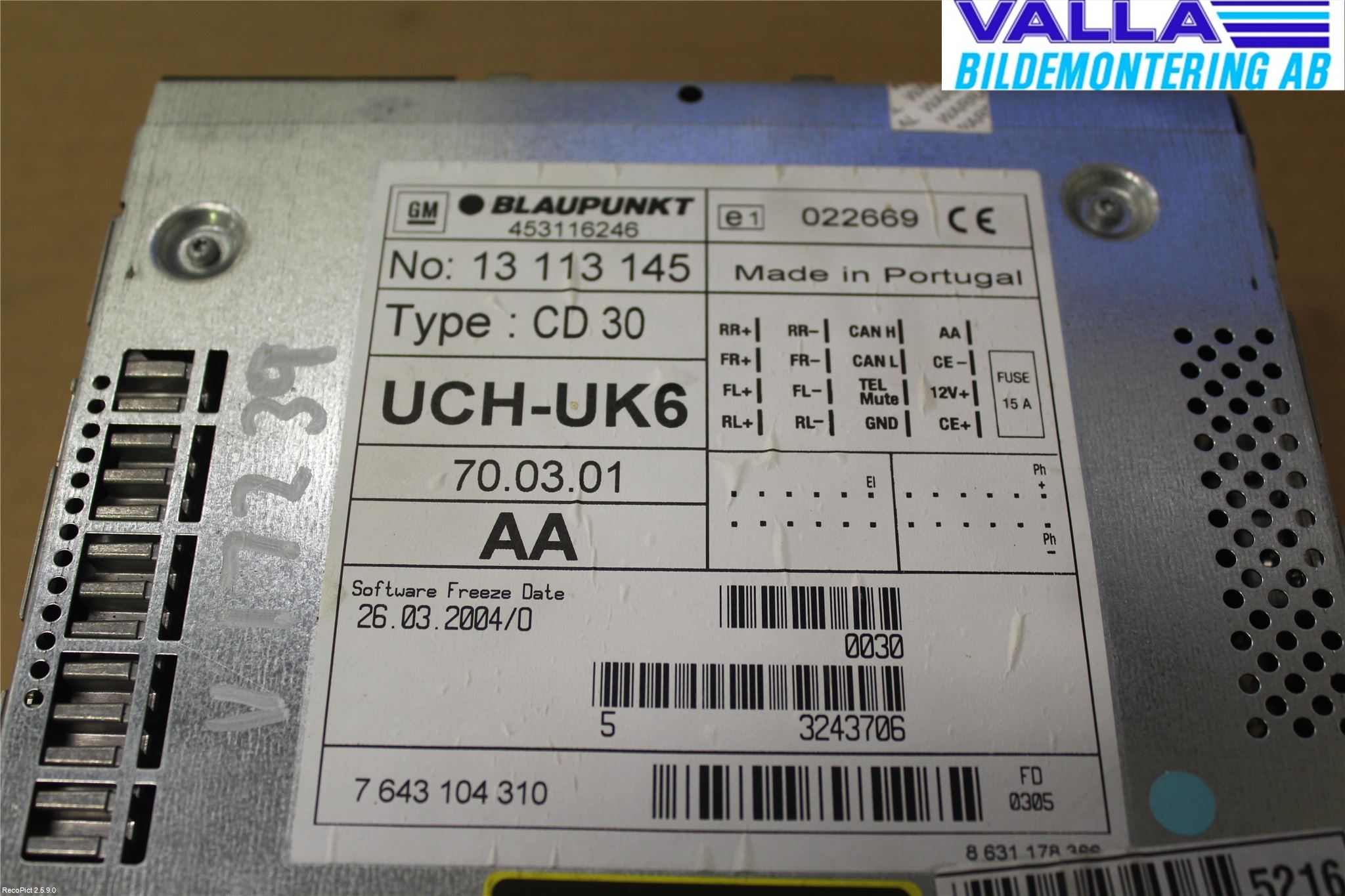 Opel VECTRA C 02-05 Stereo Radio Med Cd