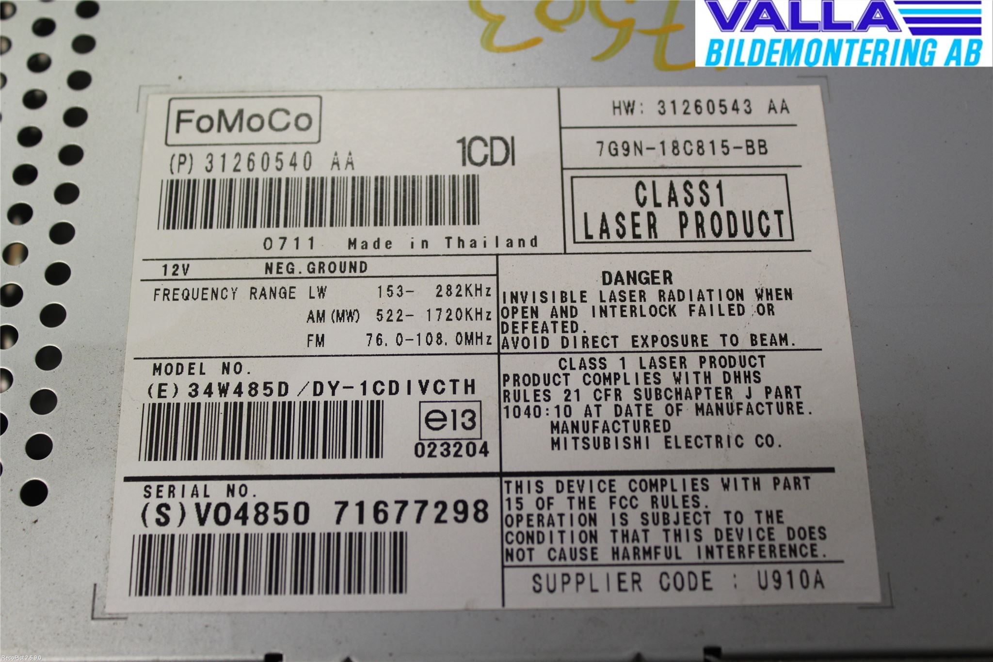 Volvo V70 08-13 Stereo Radio Med Cd