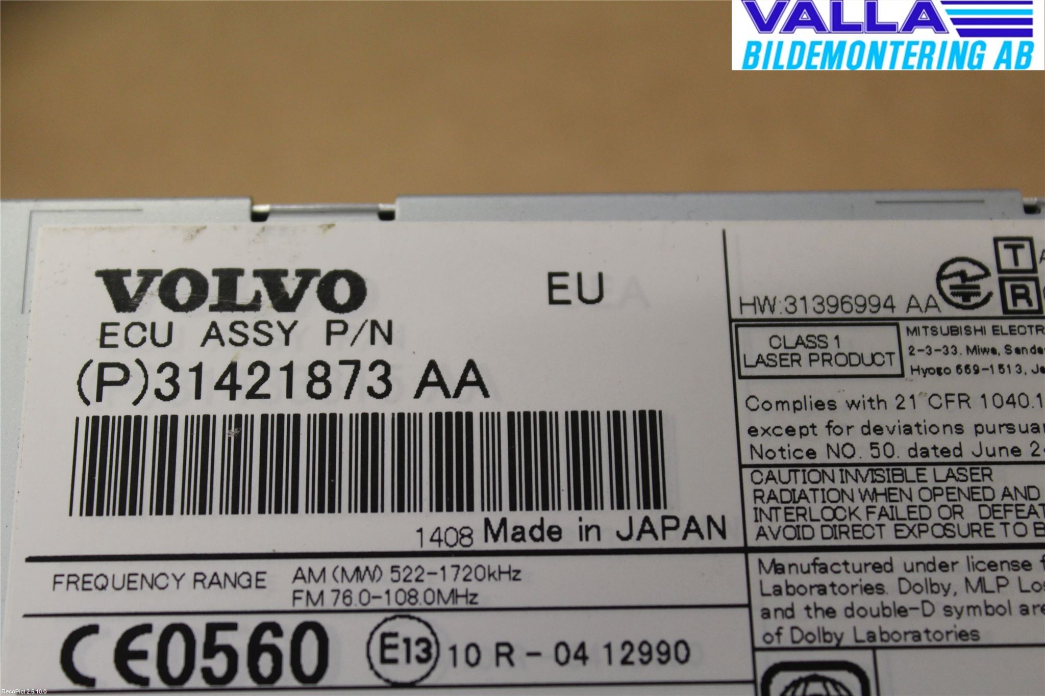 Volvo V60 14-18 Stereo Radio Med Cd