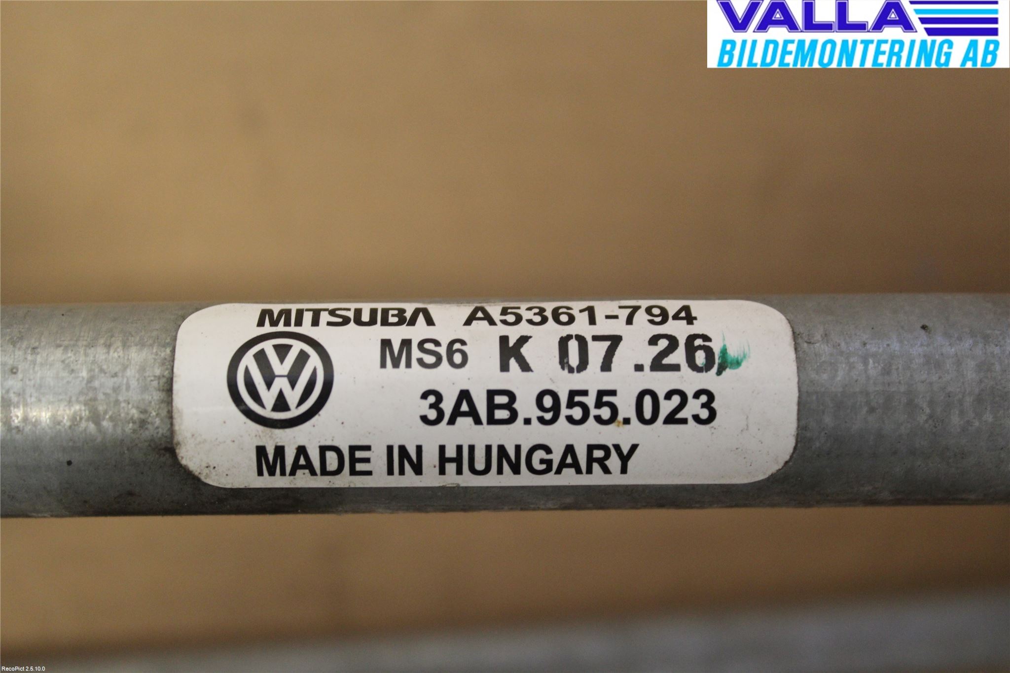 Volkswagen VW PASSAT 11-14 Viskeroverføring Frontrute
