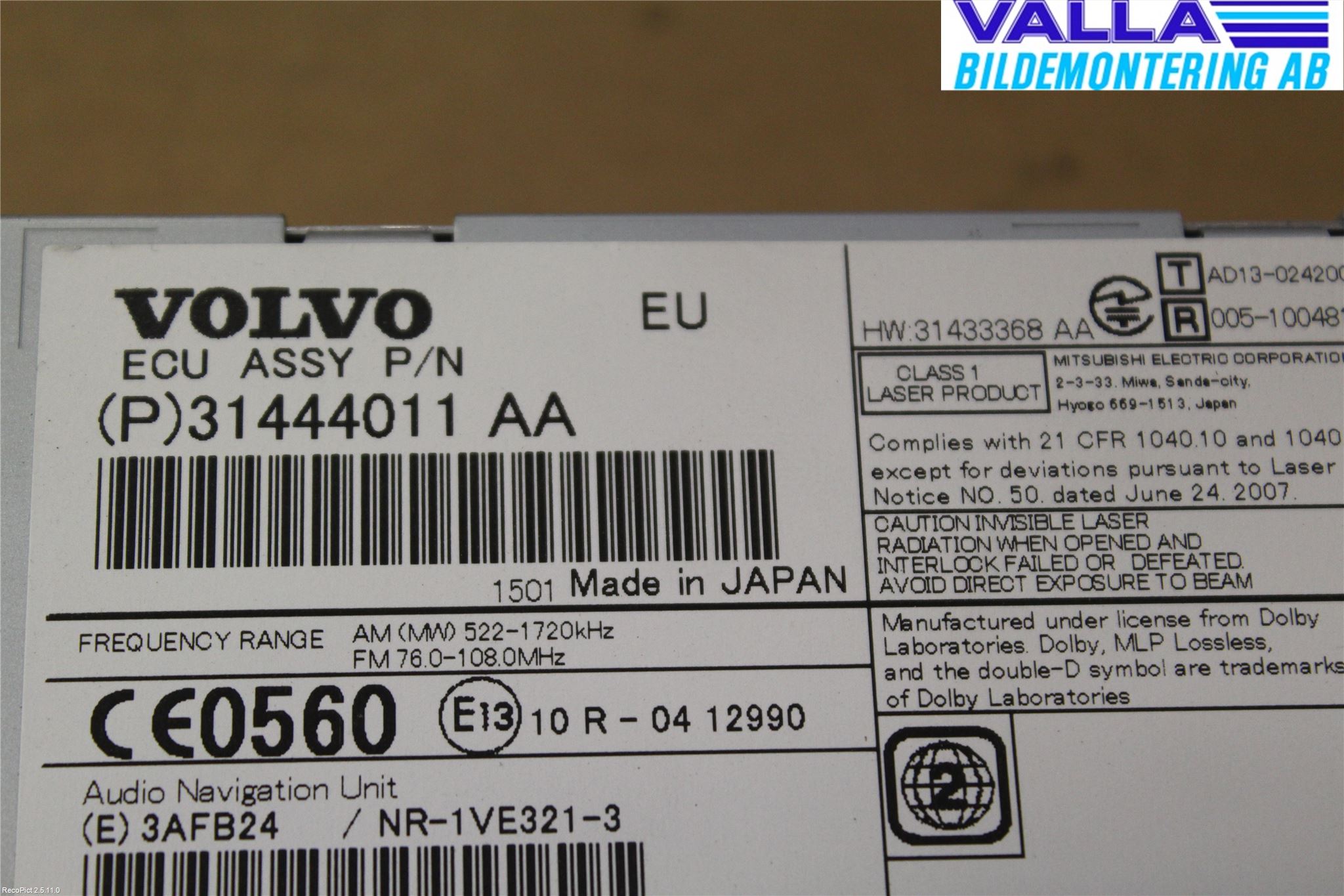 Volvo V40 CROSS COUNTRY 13-19 Stereo Radio Med Cd