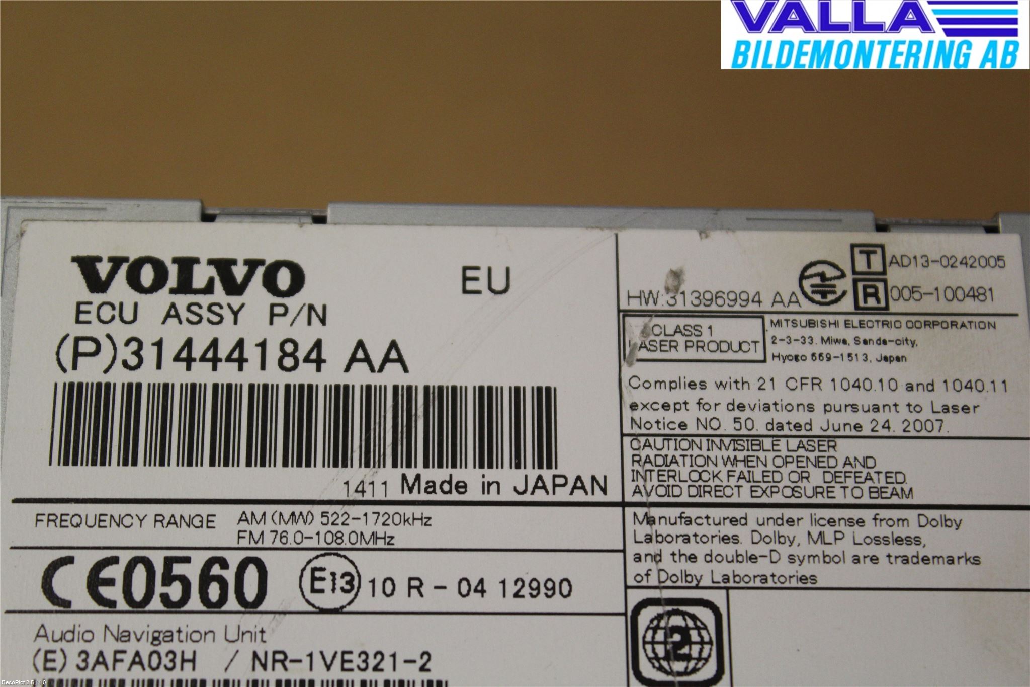 Volvo V70 14-16 Stereo Radio Med Cd